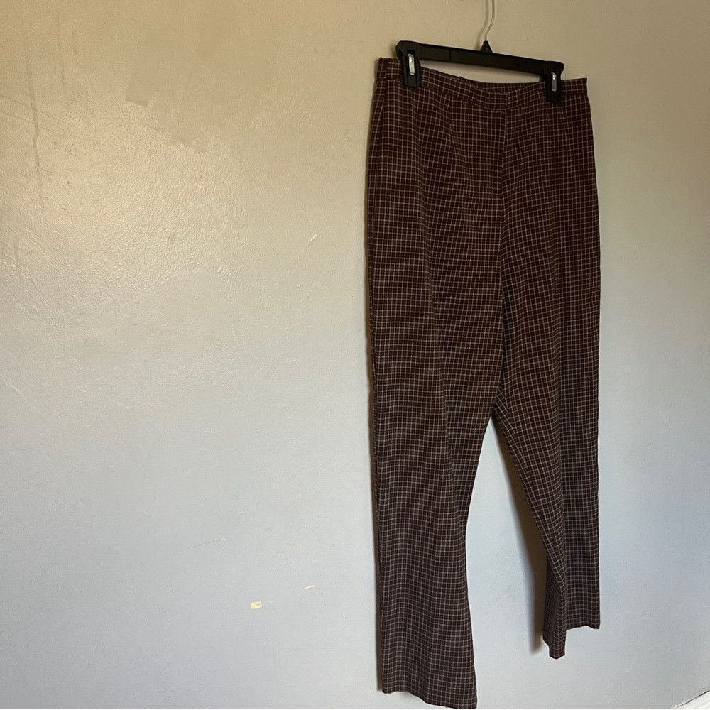 Designer Vintage Women's Plaid Relaxed Fit Pants Brown Medium 10 Size 30" / US 8 / IT 44 - 2 Thumbnail