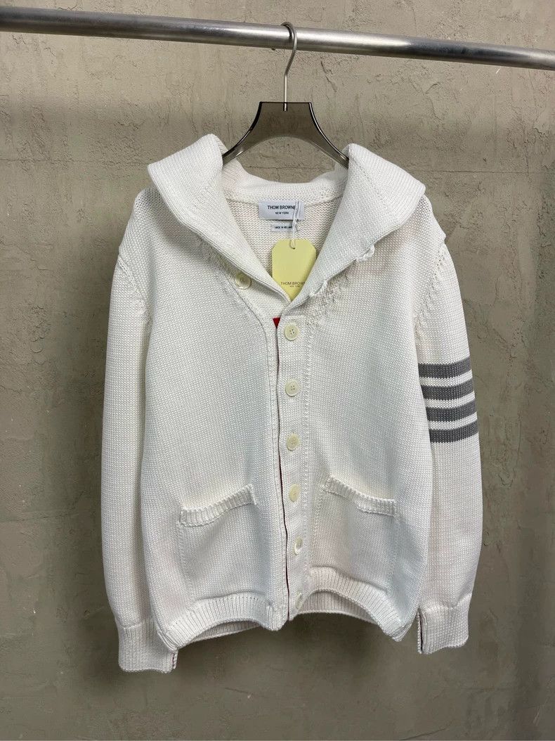 Thom Browne White Stripe Knit Cardigan- dmc