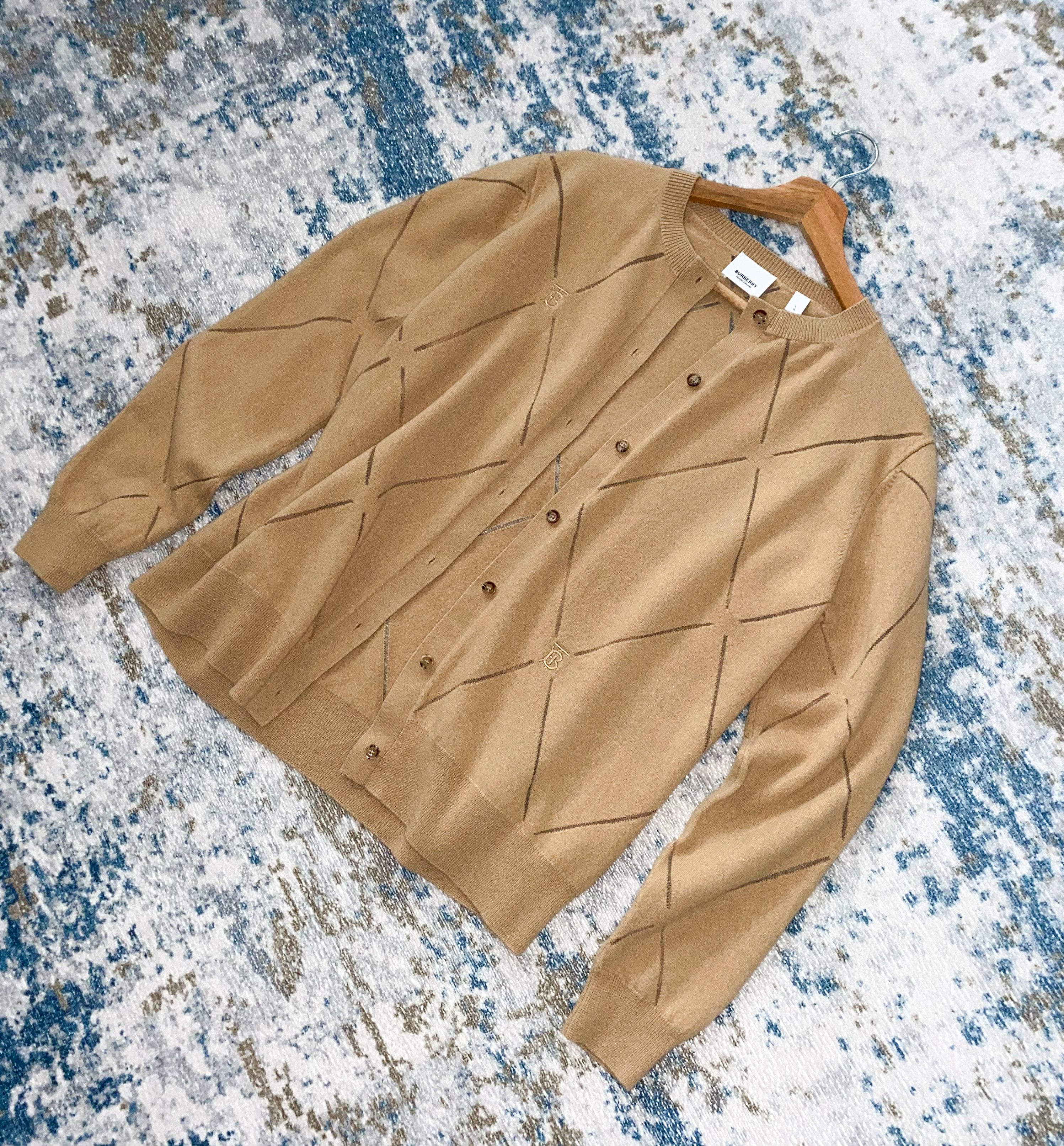 Burberry Burberry TB Monogram Motif Diamond Intarsia Wool Cardigan Size L / US 10 / IT 46 - 1 Thumbnail