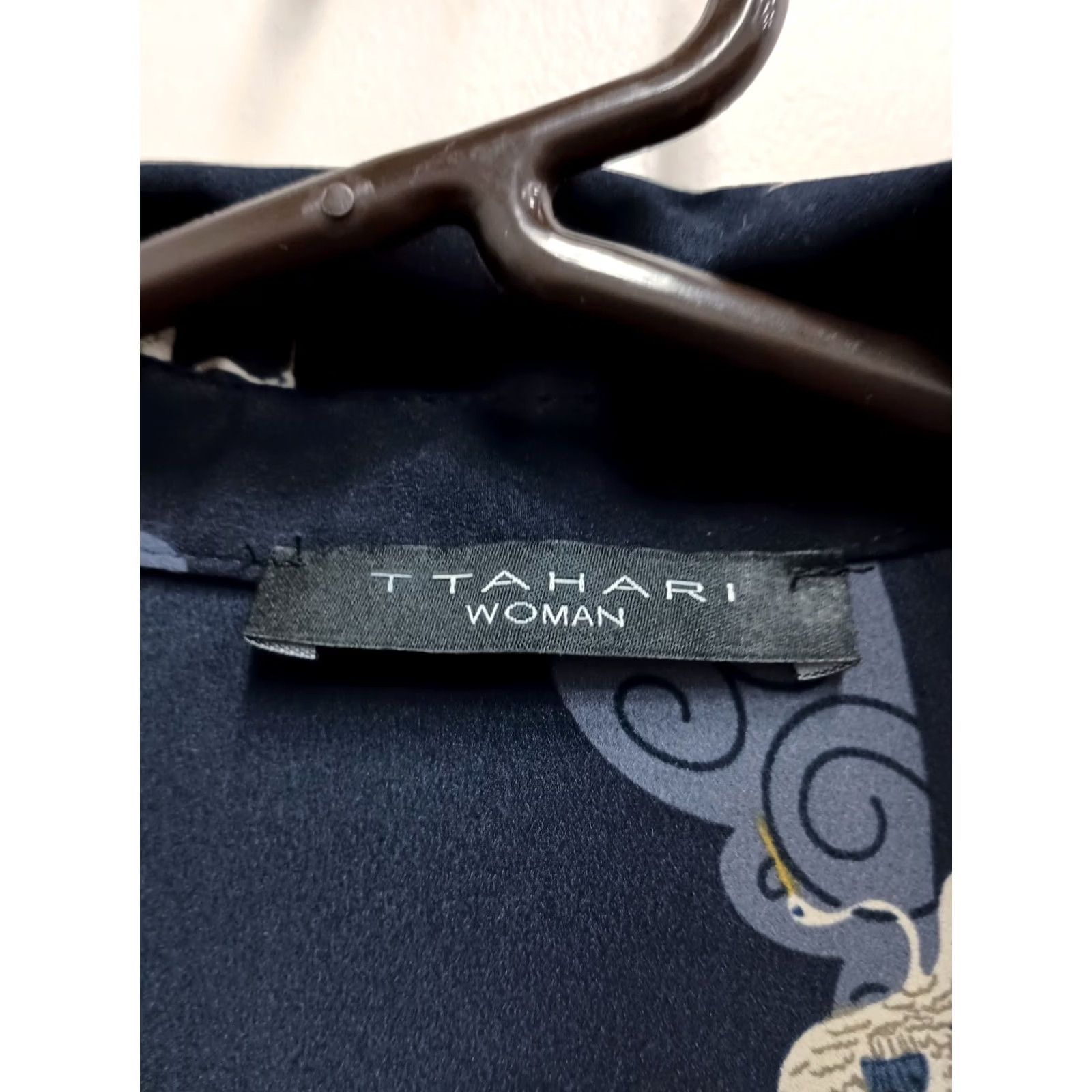 Vintage T Tahari Blouse Navy Crane Print Long Sleeve Size 3X Office Carrier Top Womens Size XXL / US 16-18 / IT 52-54 - 4 Thumbnail