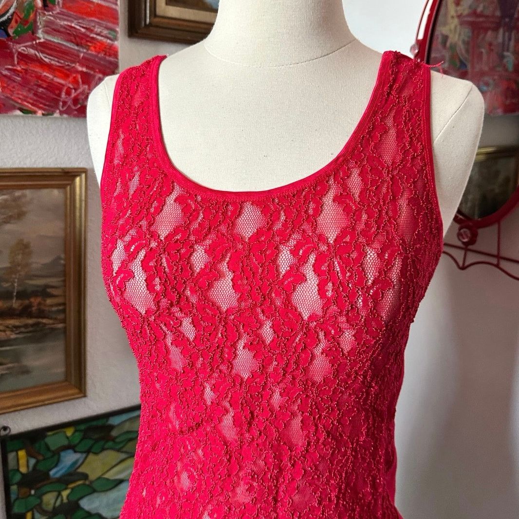 Other no brand red lace mesh tank top Size M / US 6-8 / IT 42-44 - 2 Thumbnail