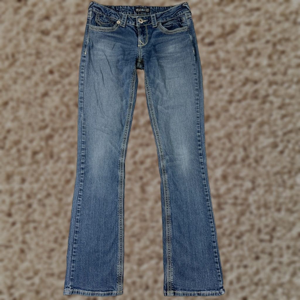 Denime Royal Blue Jeans Womens 7 Bootcut Low Rise Embroidered Denim 5-Pocket Regular Inseam 33in Blue Cotton Vintage: No Size 28" / US 6 / IT 42 - 1 Thumbnail