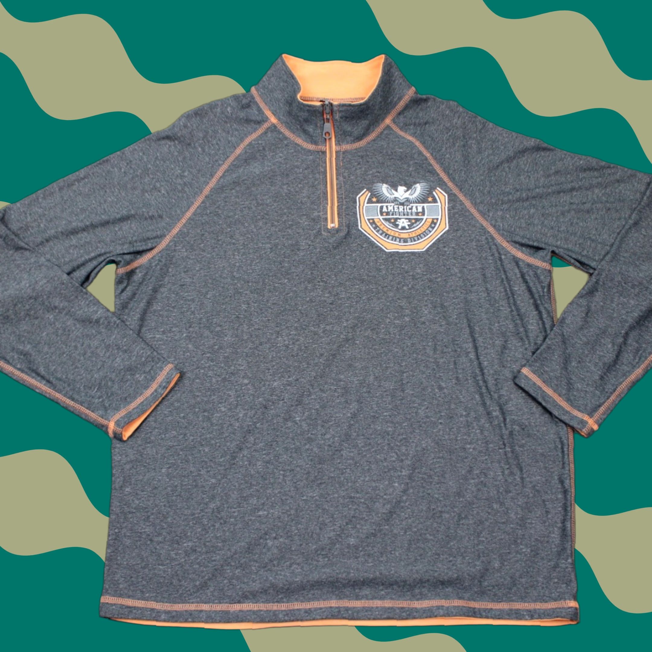 Vintage American Fighter Sweatshirt Men 2XL Gray/Orange 1/4 Zip L/S Pullover Sweater Size US XXL / EU 58 / 5 - 1 Thumbnail