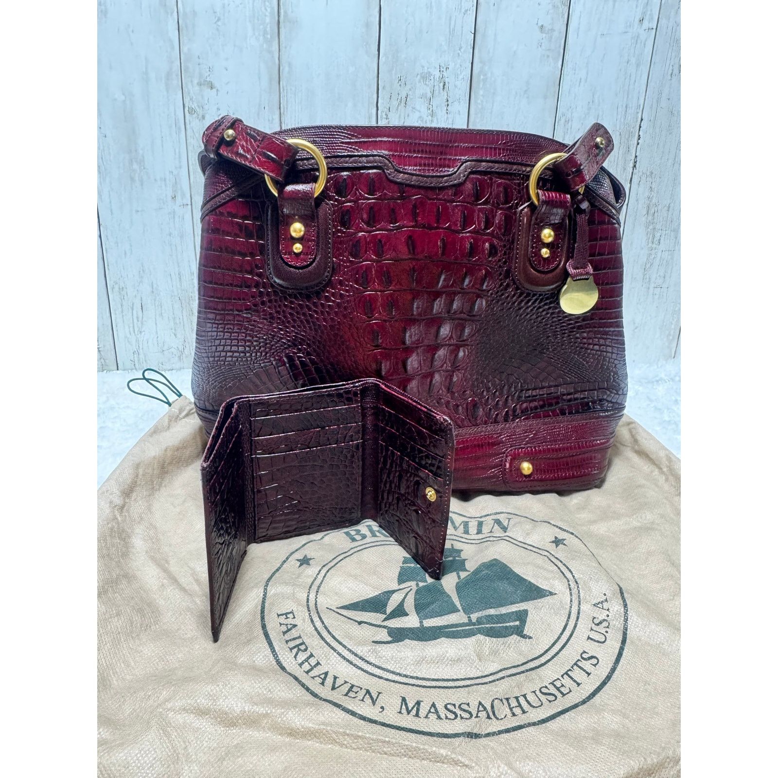 BRAHMIN Brahmin Crocodile shoulder women bag Deep burgundy w wallet Size ONE SIZE - 11 Thumbnail