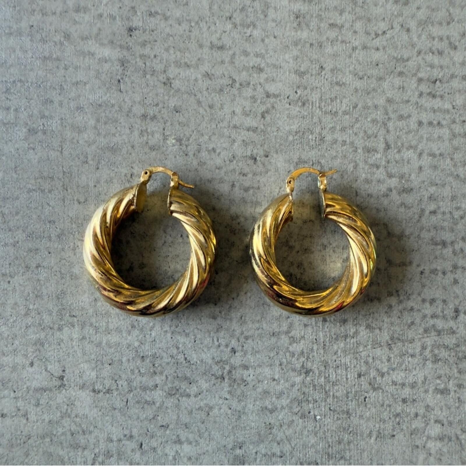 Other 14K Gold Plated Hoop Earrings / Twisted Chunky Size ONE SIZE - 2 Thumbnail