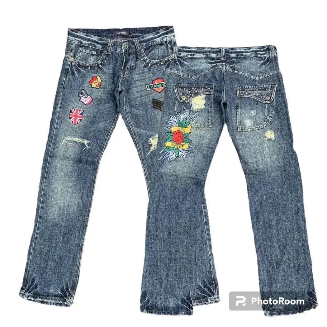 Hysteric Glamour W33 L33🔥La Gate Jeans Embroidery Denim Studded Ripped Pants Size US 33 - 1 Thumbnail
