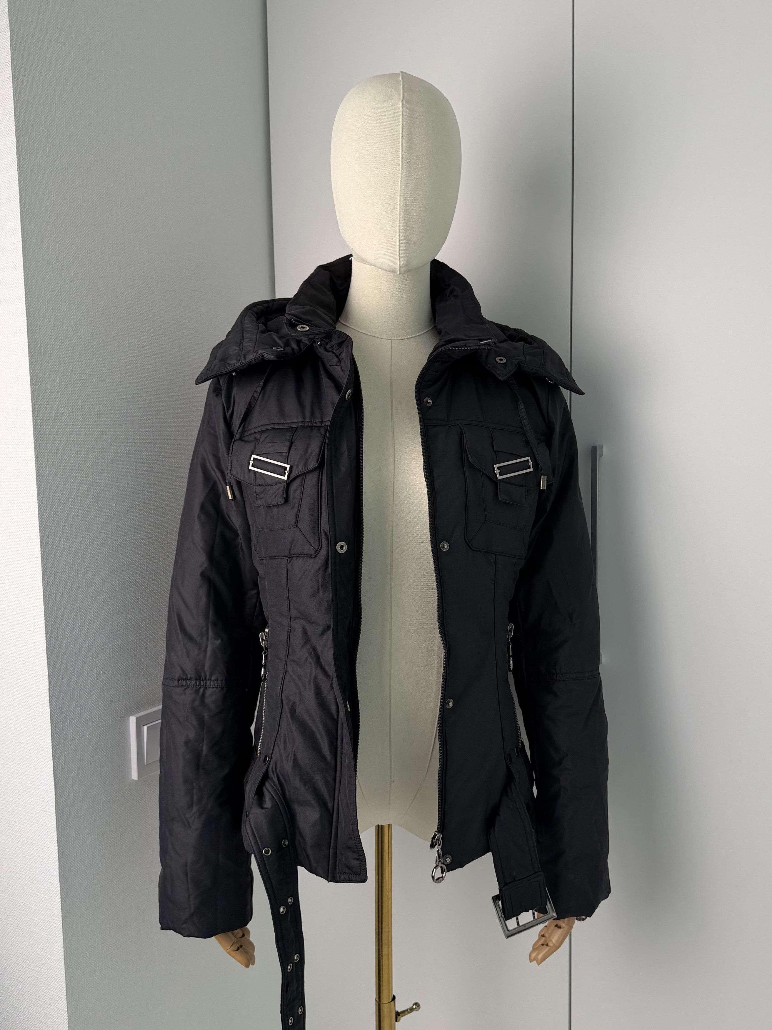 Vintage Vintage Black Belted Jacket Women's Hooded Winter Coat Size M / US 6-8 / IT 42-44 - 4 Thumbnail