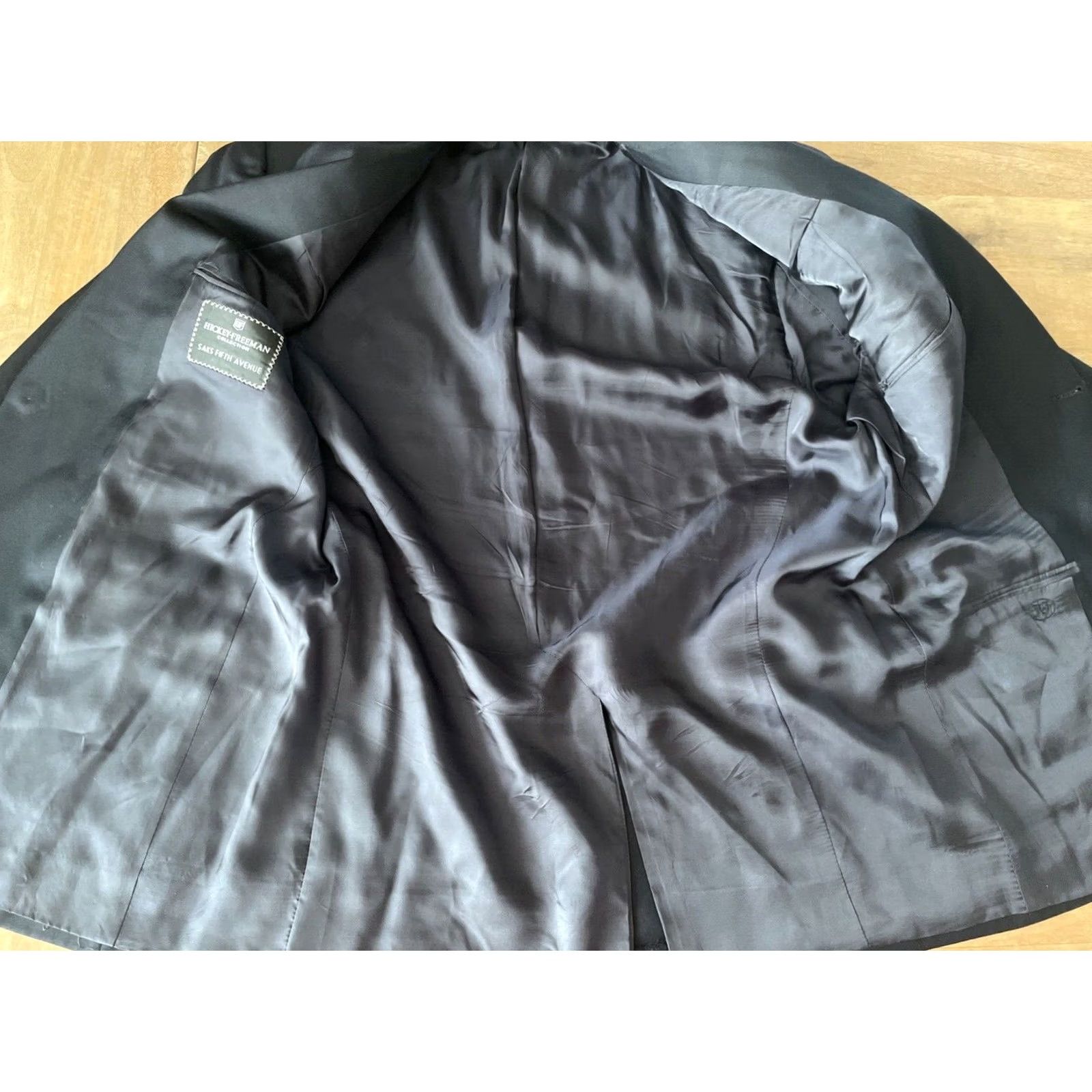 Vintage Hickey Freeman 100% Wool Solid Black Blazer Jacket Men 44R Business Formal Coat Size 44R - 5 Thumbnail
