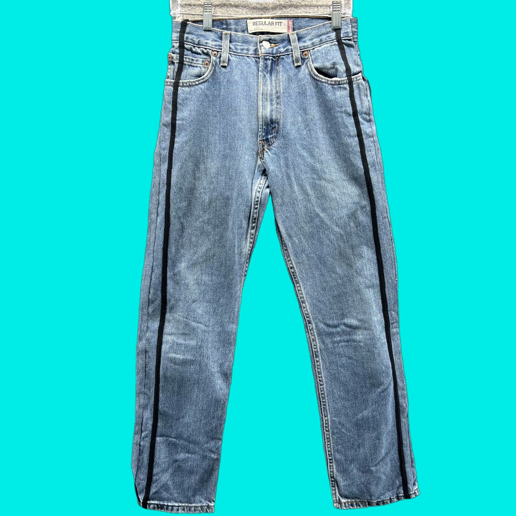 Levi's Levis 505 Jeans Mens 30x30 Blue Regular Fit Straight Leg Side Stripe Denim Jeans Size US 30 / EU 46 - 1 Thumbnail