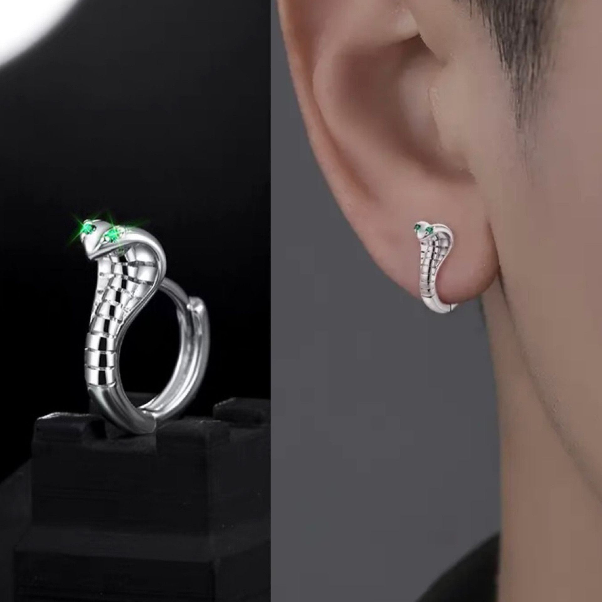 Jewelry × Sterling Silver Snake Modern Earrings One Pairs Chrome Jewelry Size ONE SIZE - 1 Thumbnail