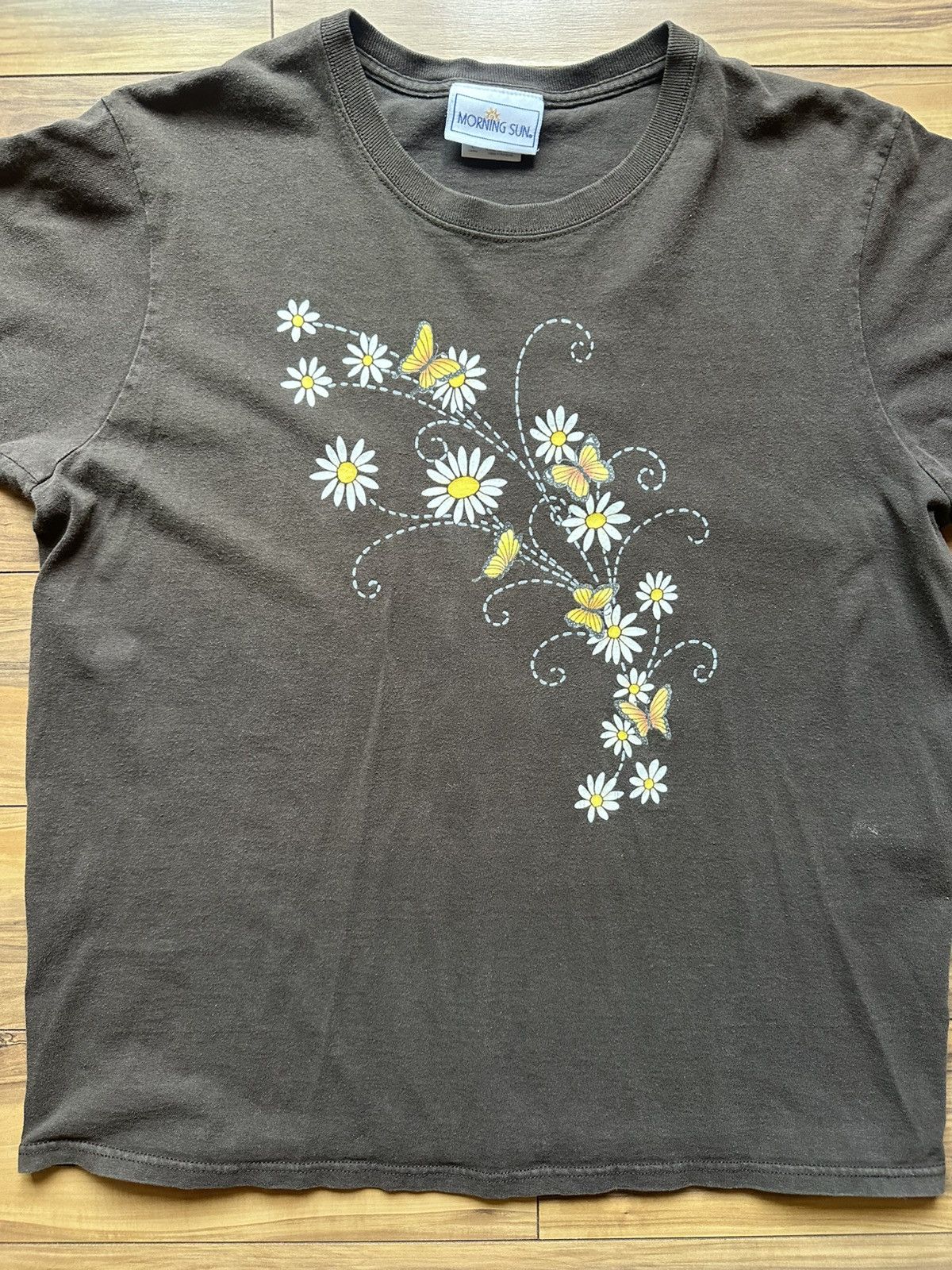 Vintage Butterflies and daisies brown Tshirt Size L / US 10 / IT 46 - 2 Thumbnail