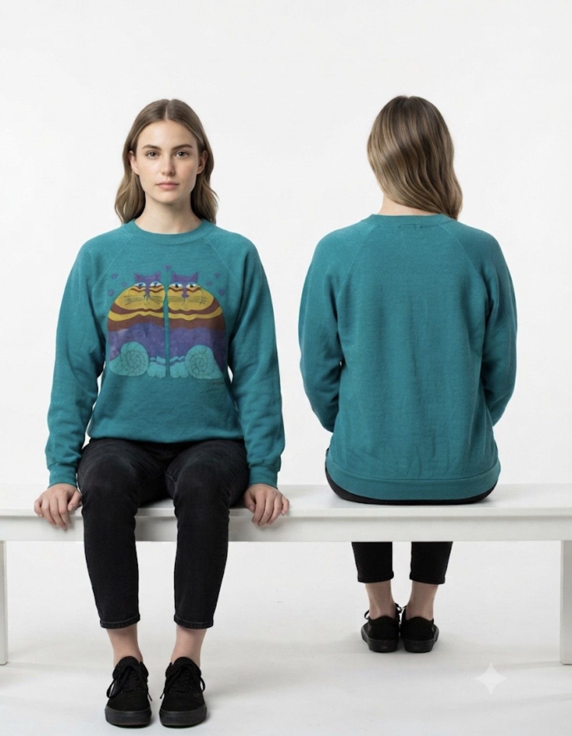 Art Comes First VTG 90s Laurel Burch Feline Friends Cats Arts Sweatshirt Size US L / EU 52-54 / 3 - 1 Thumbnail