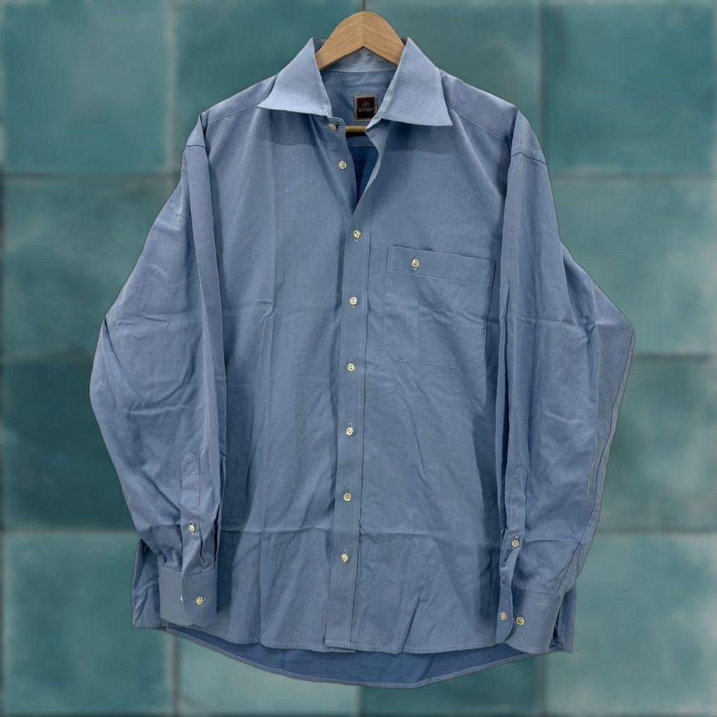 Eton Eton Shirt Mens 2XL Blue Spread Collar Long Sleeve Barrel Cuff Dress Business Shirt Size 48R - 1 Thumbnail