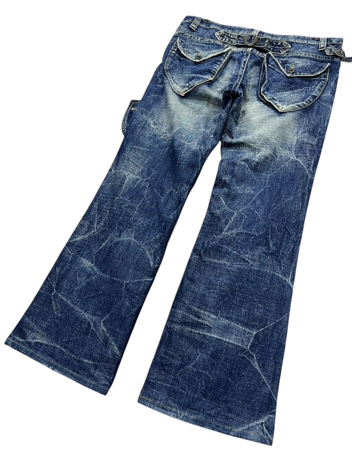 Japanese Brand FYE🔥Vintage PINBALL Mudmax Acid Wash Denim Wide Leg FLARE💥 Size US 34 / EU 50 - 5 Thumbnail