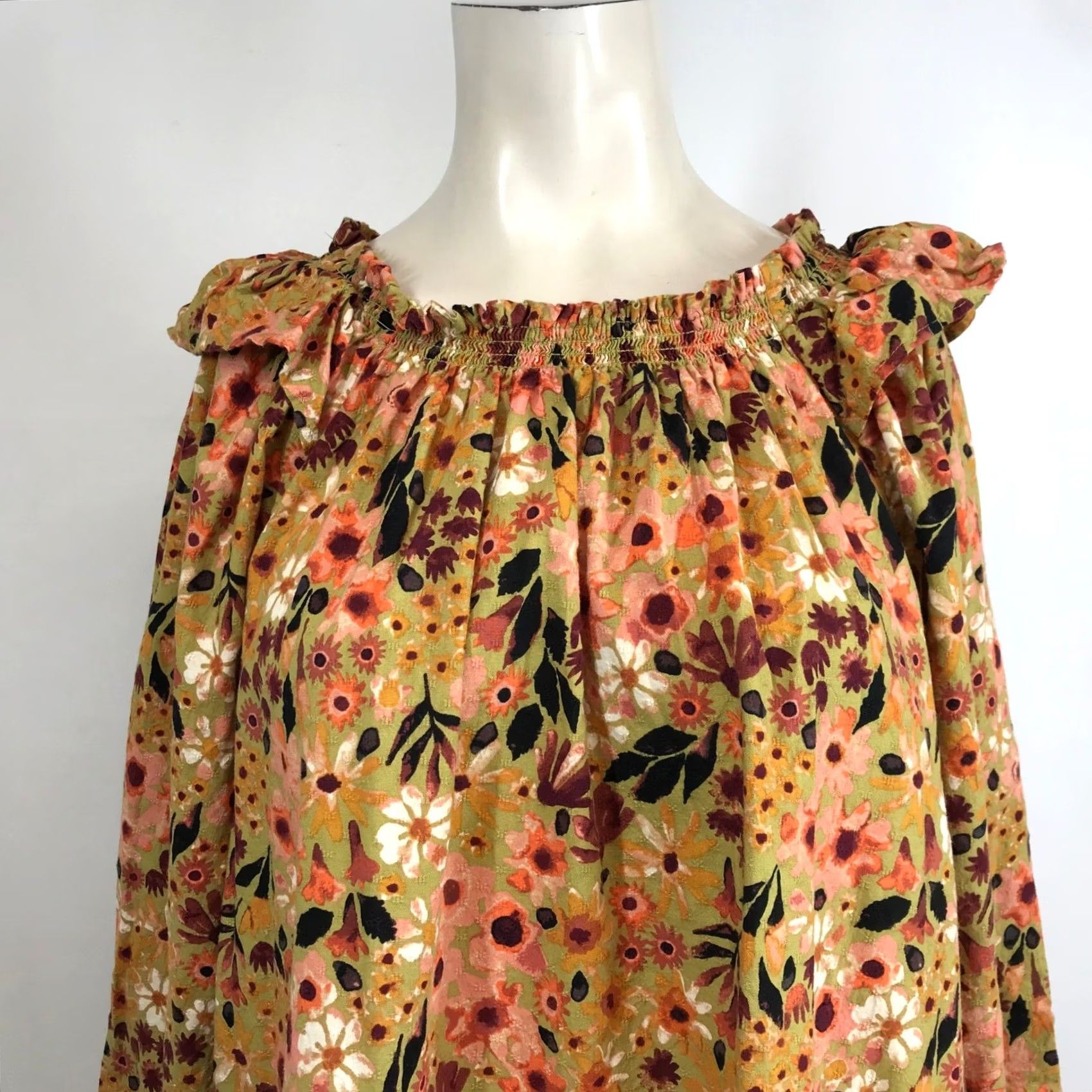 Vintage SONOMA Blouse Women XL Floral Print Smocked Neck Off Shoulder Long Sleeve Size XL / US 12-14 / IT 48-50 - 2 Thumbnail