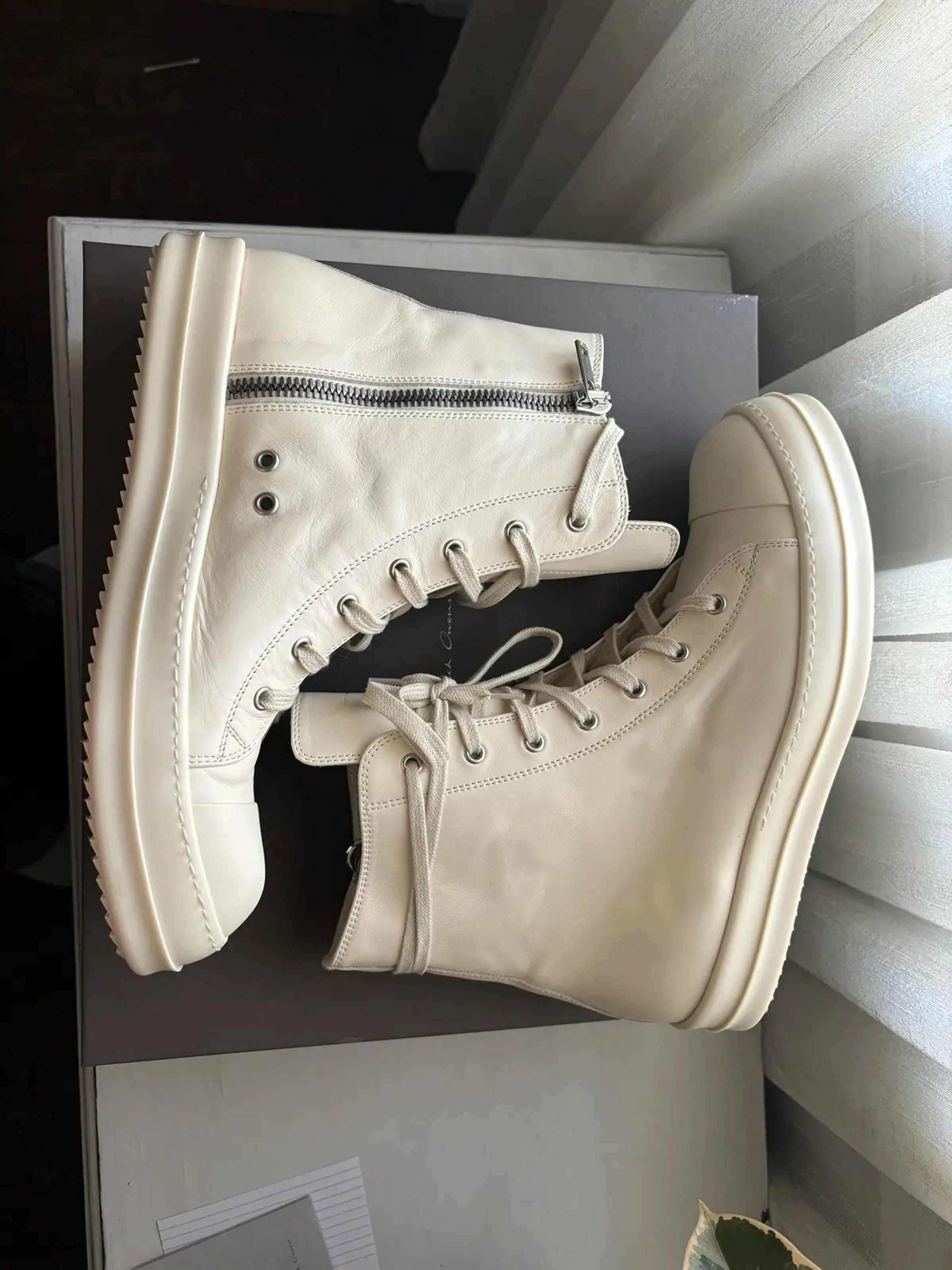 Size 45EU/12US - Rick Owen’s Leather Mainline Ramones Acid Milk? Tried On! Rick Owens Rick Owens Mainline Calfskin Leather Ramones in  main image 2