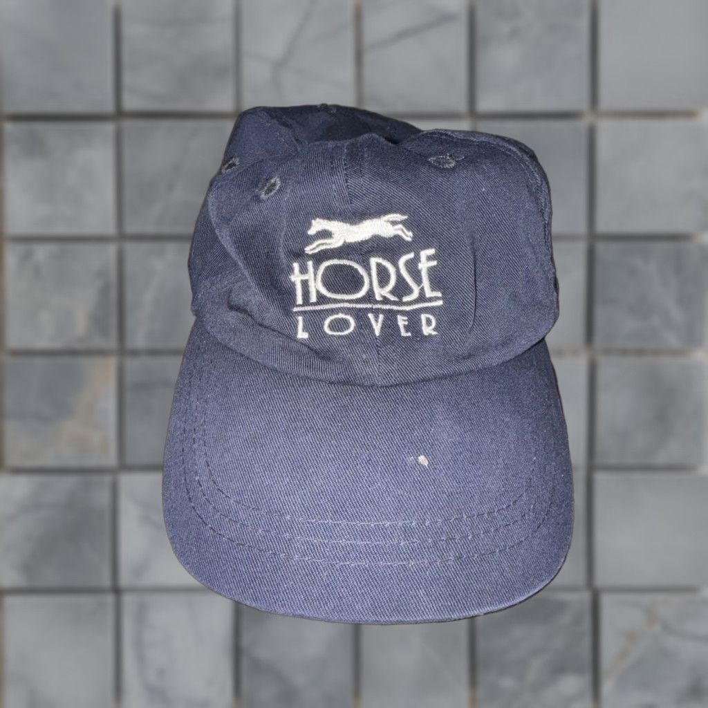 Vintage VINTAGE Horse Lovers Adjustable Dad Hat Blue Suede Brown Strap Back Men One Size Baseball Cap Striped Embroidered Horse Theme Dad Mens Size ONE SIZE - 1 Thumbnail