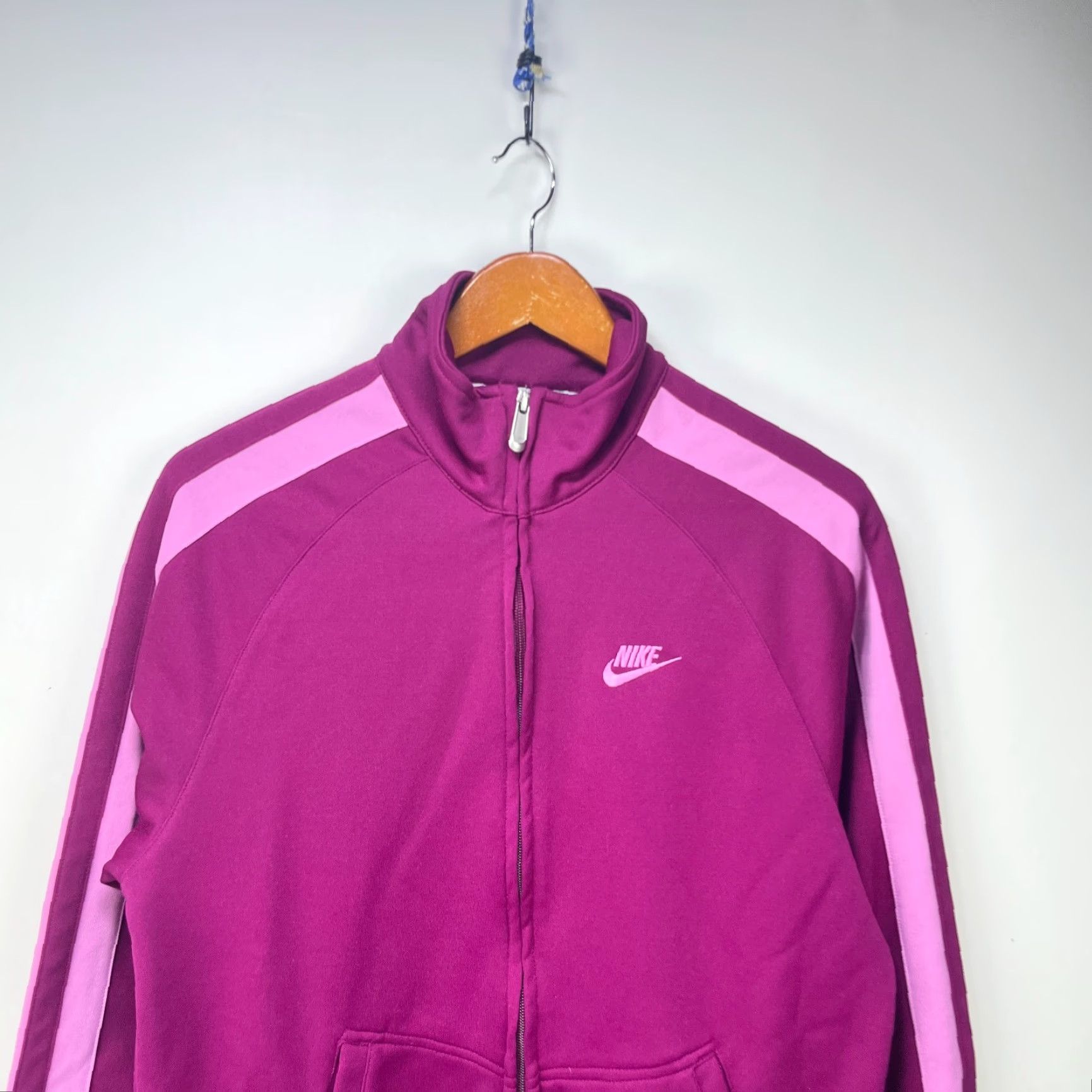 Nike VINTAGE Nike Track Jacket Womens M Pink Striped 1990s Rugby Casual Spring Fall Size M / US 6-8 / IT 42-44 - 2 Thumbnail