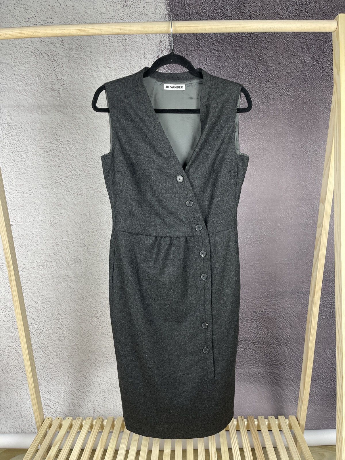 Image of Cashmere Wool x Jil Sander Grey Wool Cashmere Sleeveless Shift Dress Size 40, Women's