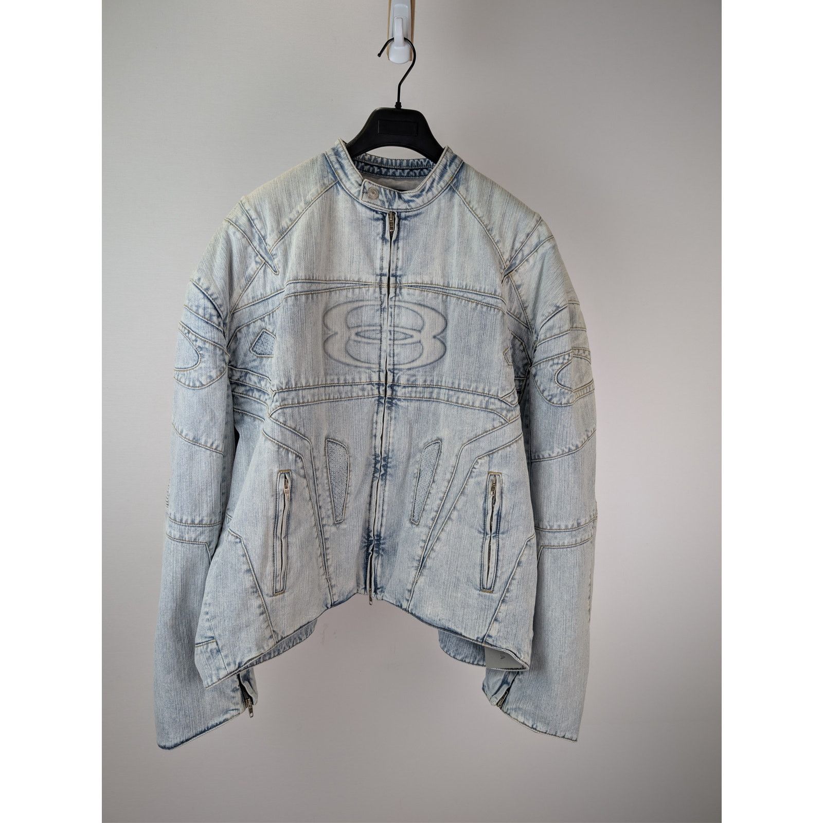 Balenciaga o1rshd1 Italian Indigo Ring Denim Racer Jacket Bleached Ring Size US XL / EU 56 / 4 - 7 Thumbnail
