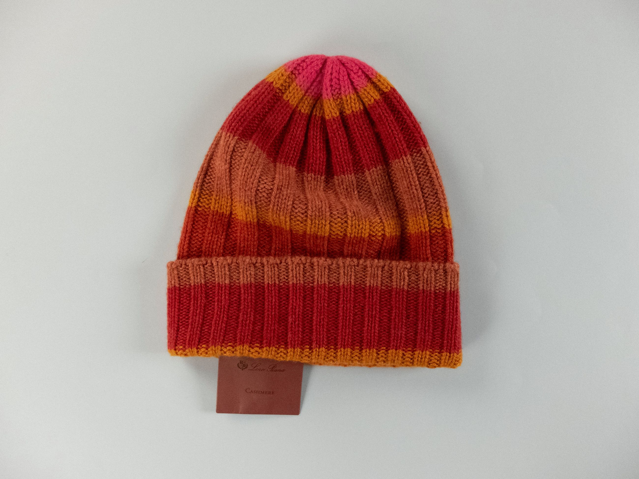image of Loro Piana Deer Valley Striped Pure Cashmere Beanie Hat in Red, Women's