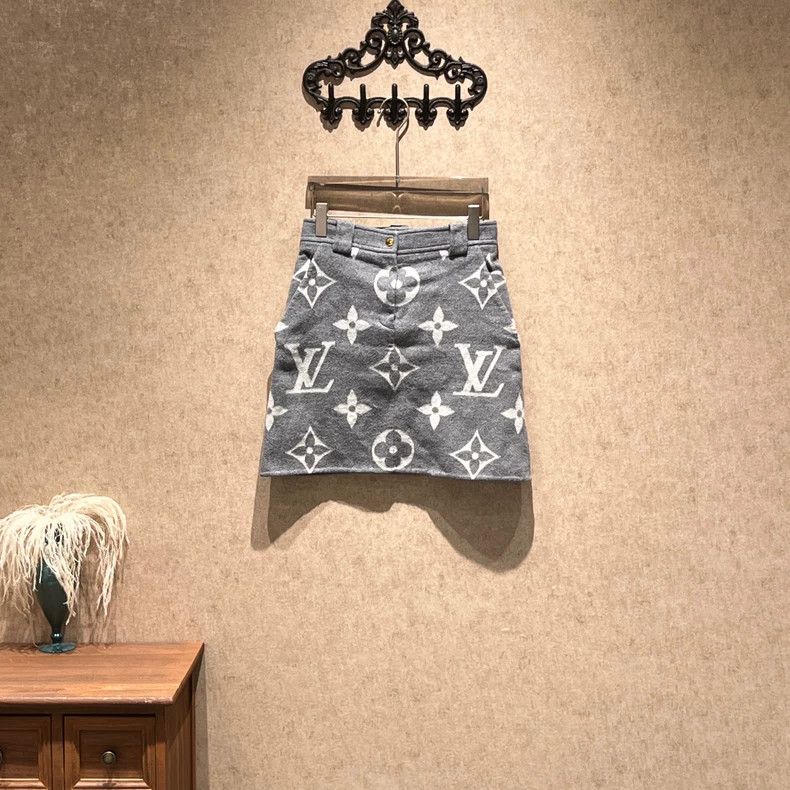 Louis Vuitton Louis Vuitton Grey presbyopic full-print wool A-line skirt Size 35" - 2 Thumbnail