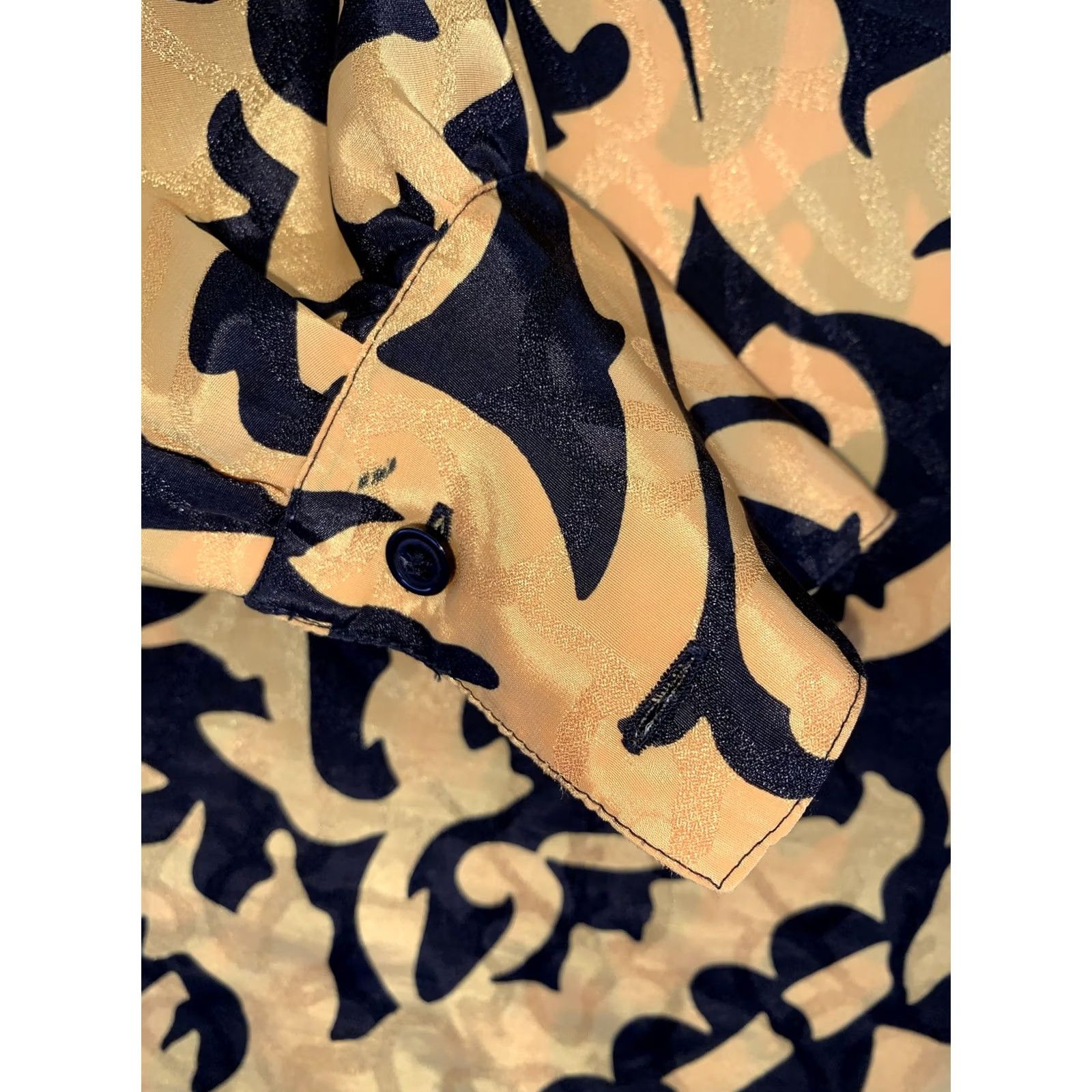 Anne Klein VINTAGE Ann Klein For New Concepts Gold/Black High Neck Blouse Top Sz 6 Womens Blouse Gold Black 1980s Size M / US 6-8 / IT 42-44 - 3 Thumbnail