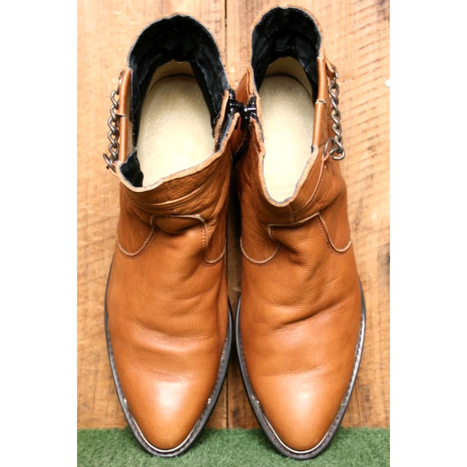 Durango VINTAGE Durango Pecan Leather Side Zip Demi Shaft Chain Ankle Boots Sz. 8.5 M Womens Western Boot Size US 9 / IT 39 - 4 Thumbnail