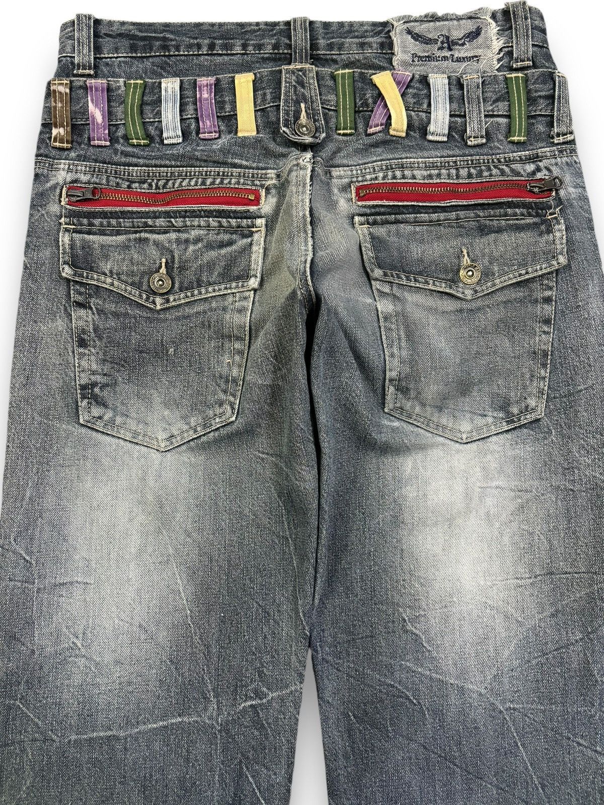 14th Addiction Japanese Brand Double Waist Cracked Wash Loose Ripped Jeans Size US 33 - 11 Thumbnail