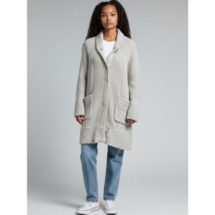 Prana Prana Light Gray Knit Wool Blend Long Cardigan Size S / US 4 / IT 40 - 10 Thumbnail
