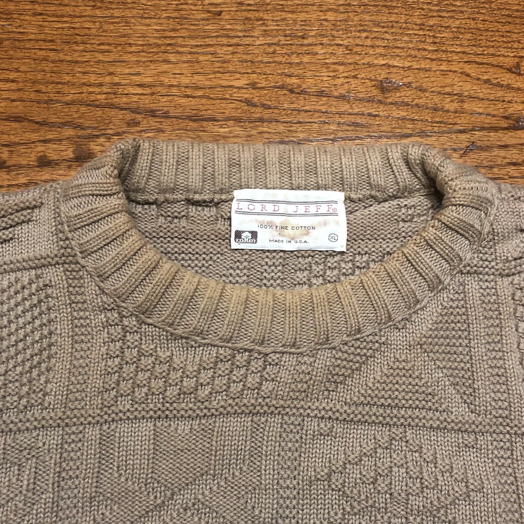 Vintage VTG Lord Jeff Pattern Knit Jumper Sweater Oatmeal Beige USA XL Mens Size US XL / EU 56 / 4 - 4 Thumbnail