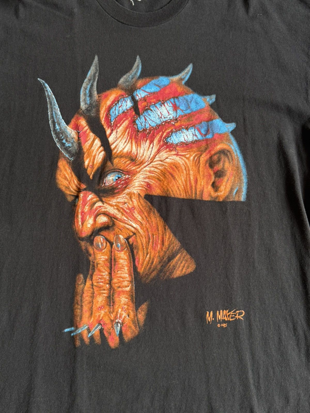 Vintage Vintage 90s Demon Face T-Shirt Satan Devil Size US XL / EU 56 / 4 - 2 Thumbnail