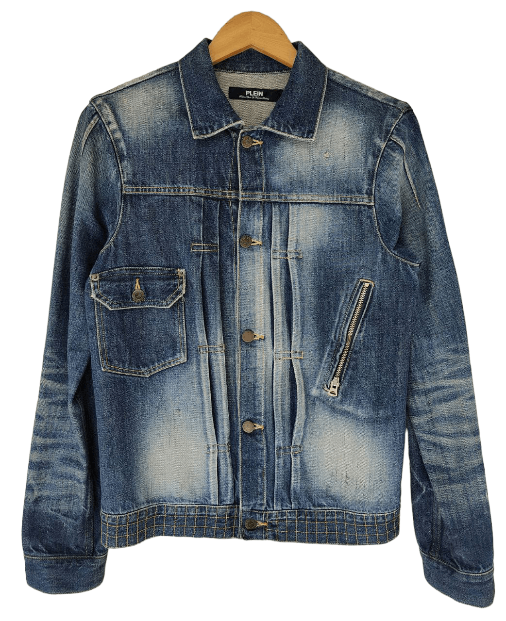 image of Japanese Plein Denim Jacket in Blue, Men's (Size Medium)