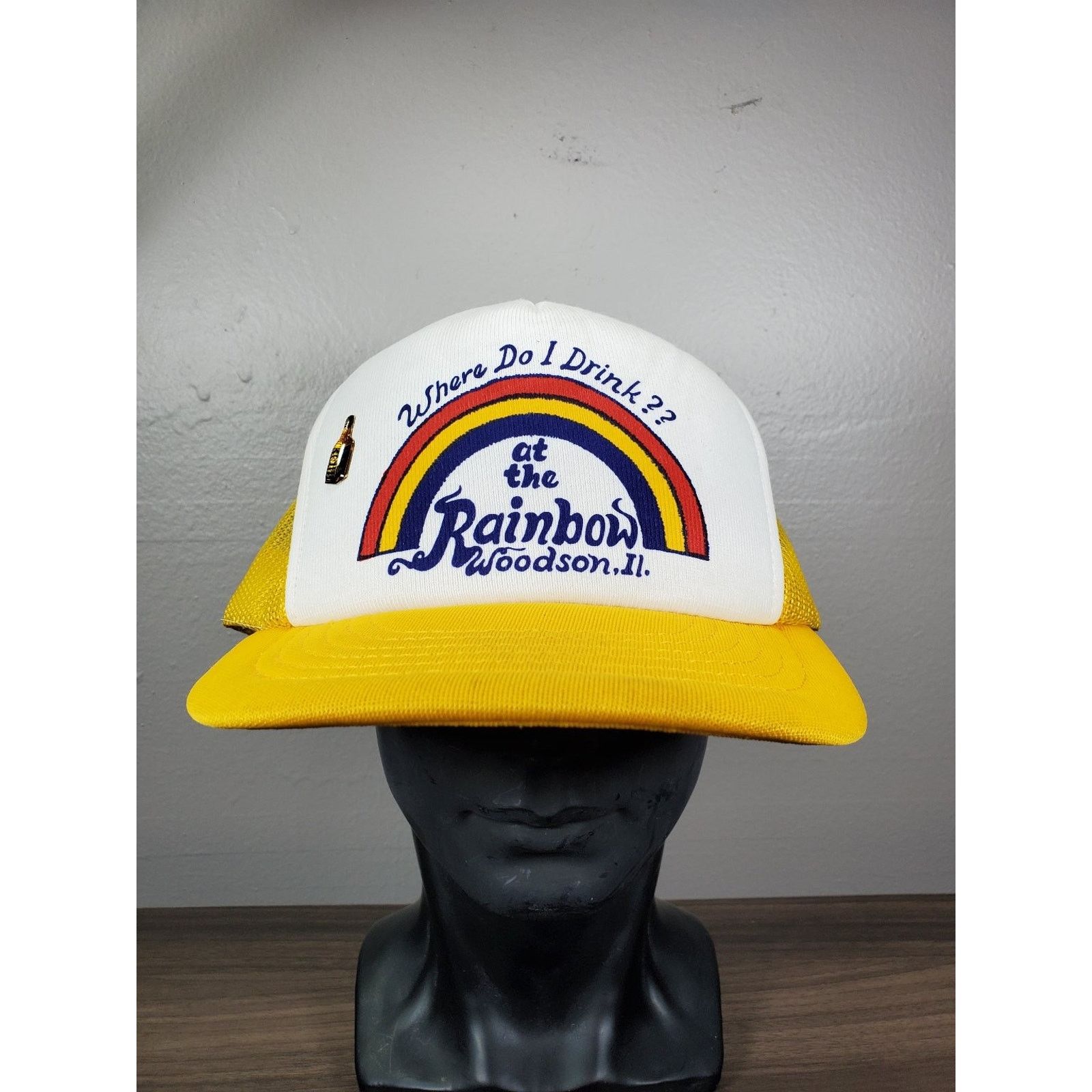 Vintage Rainbow Woodson IL Trucker Hat Drinking Snapback Cap w/ Pin Size ONE SIZE - 3 Thumbnail