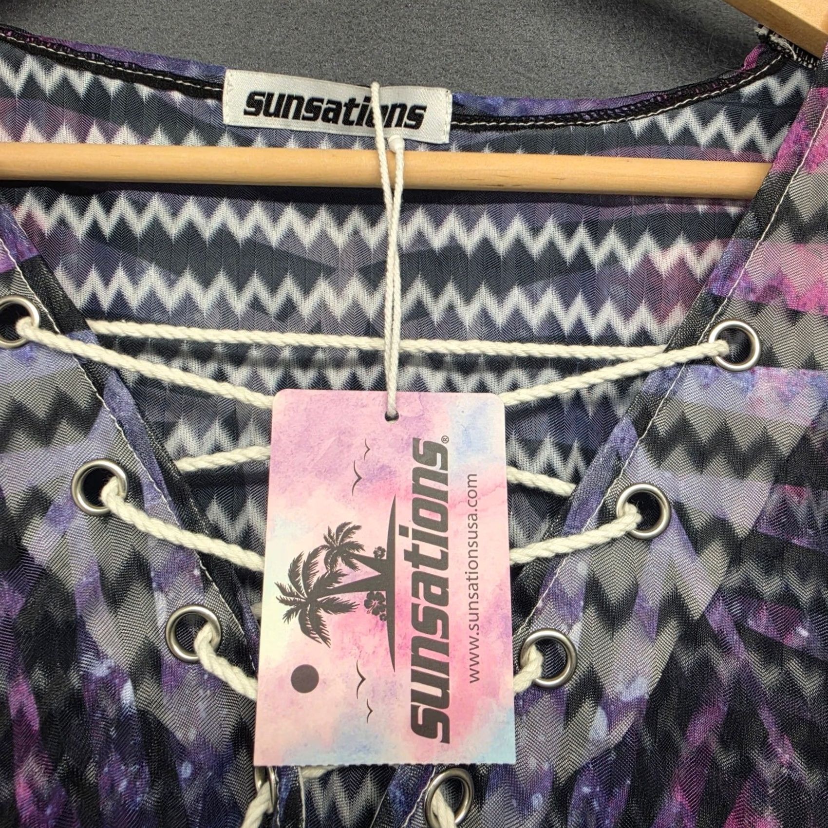Vintage Sunsations Kimono Poncho Beach Cover Up Womens OS Blue Purple Geometric NEW Size ONE SIZE - 3 Thumbnail