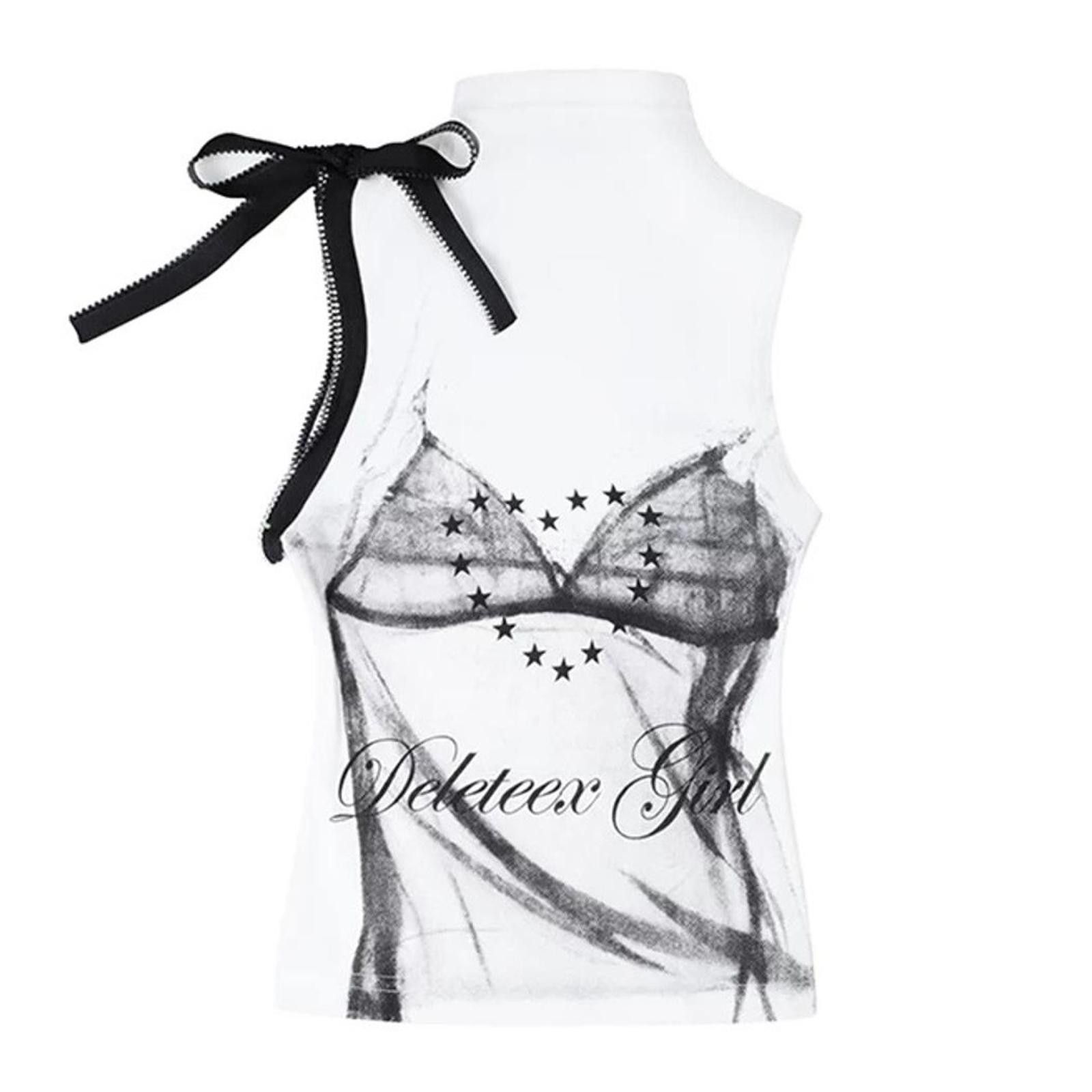 Japanese Brand Grey & White Deleteex Girl Baby Tee Sleeveless Size S / US 4 / IT 40 - 7 Thumbnail