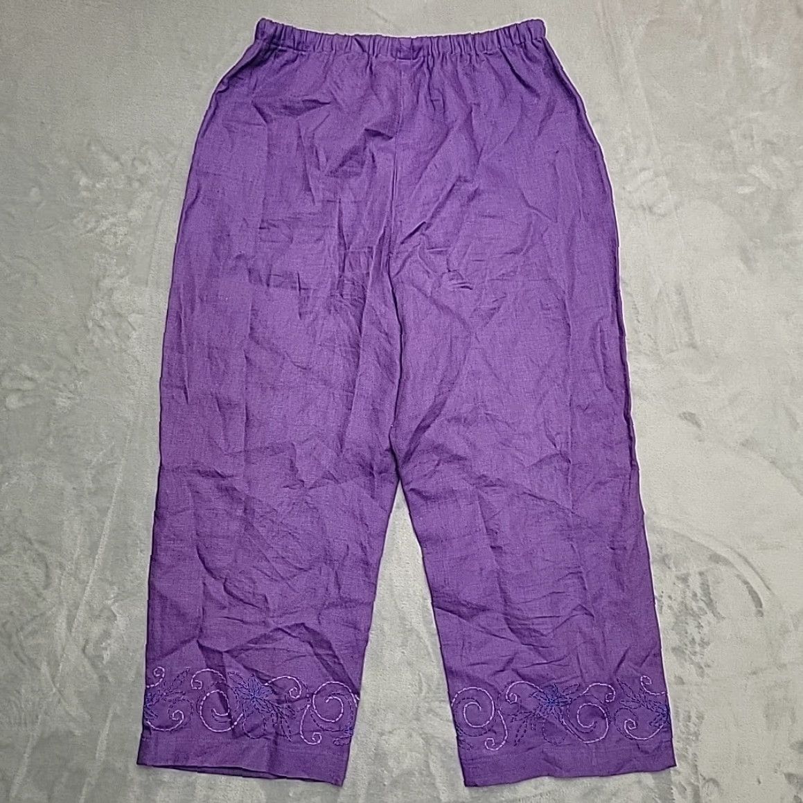 JM Collection VINTAGE JM Collection Linen Pants Womens 8 Purple Linen Cropped Drawstring Embroidered Size 30" / US 8 / IT 44 - 5 Thumbnail