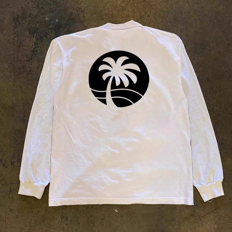 Vintage Street Hip Hop Coconut Tree Print Long Sleeve T Shirt White Size US XL / EU 56 / 4 - 1 Thumbnail