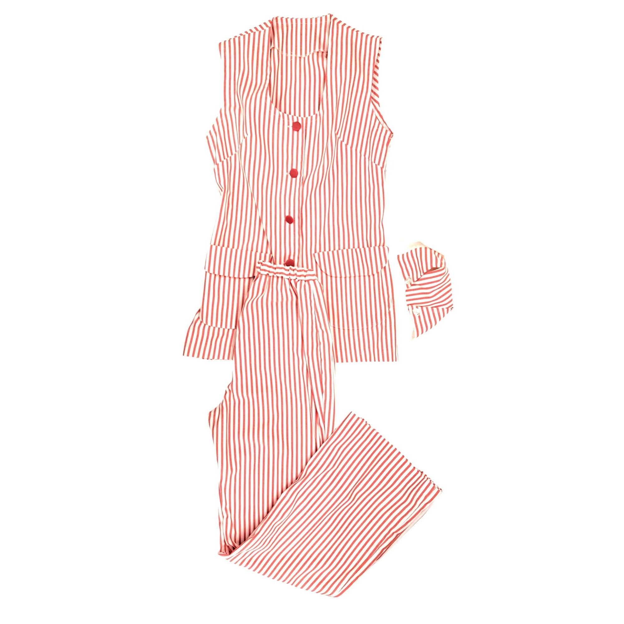Imperial Vintage Candy Striper Uniform 1970s Red White Top Pants Hat Size S / US 4 / IT 40 - 2 Thumbnail