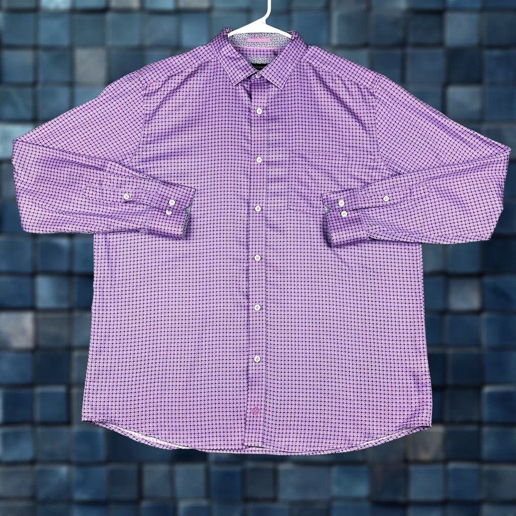 Johnston & Murphy Johnston & Murphy Shirt Mens Large Pink Geometric Button-Down Cotton EUC Size US L / EU 52-54 / 3 - 1 Thumbnail