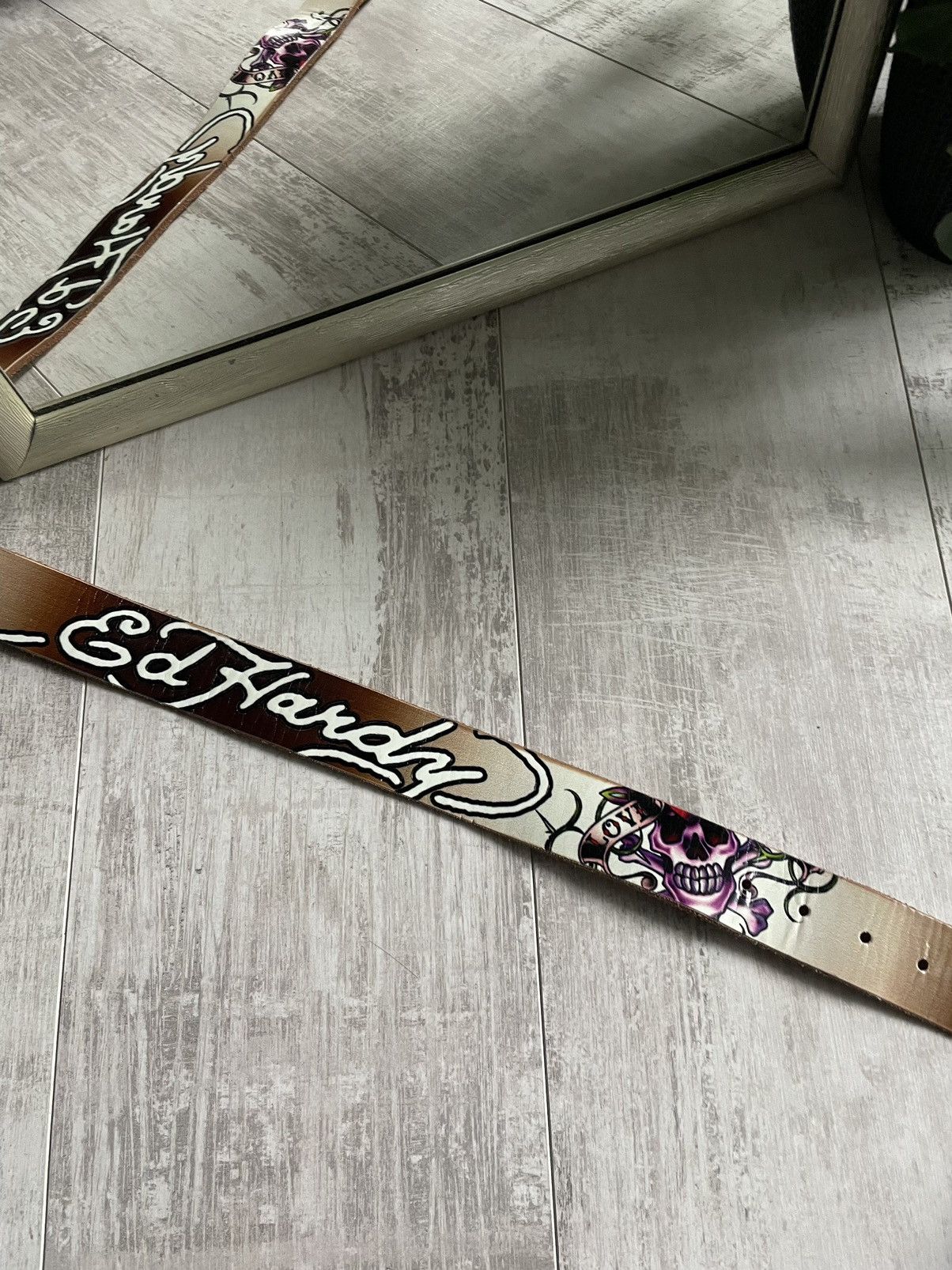 Christian Audigier × Ed Hardy Vintage Ed Hardy Brown Belt Skull Japan Style RARE Size 30 - 6 Thumbnail