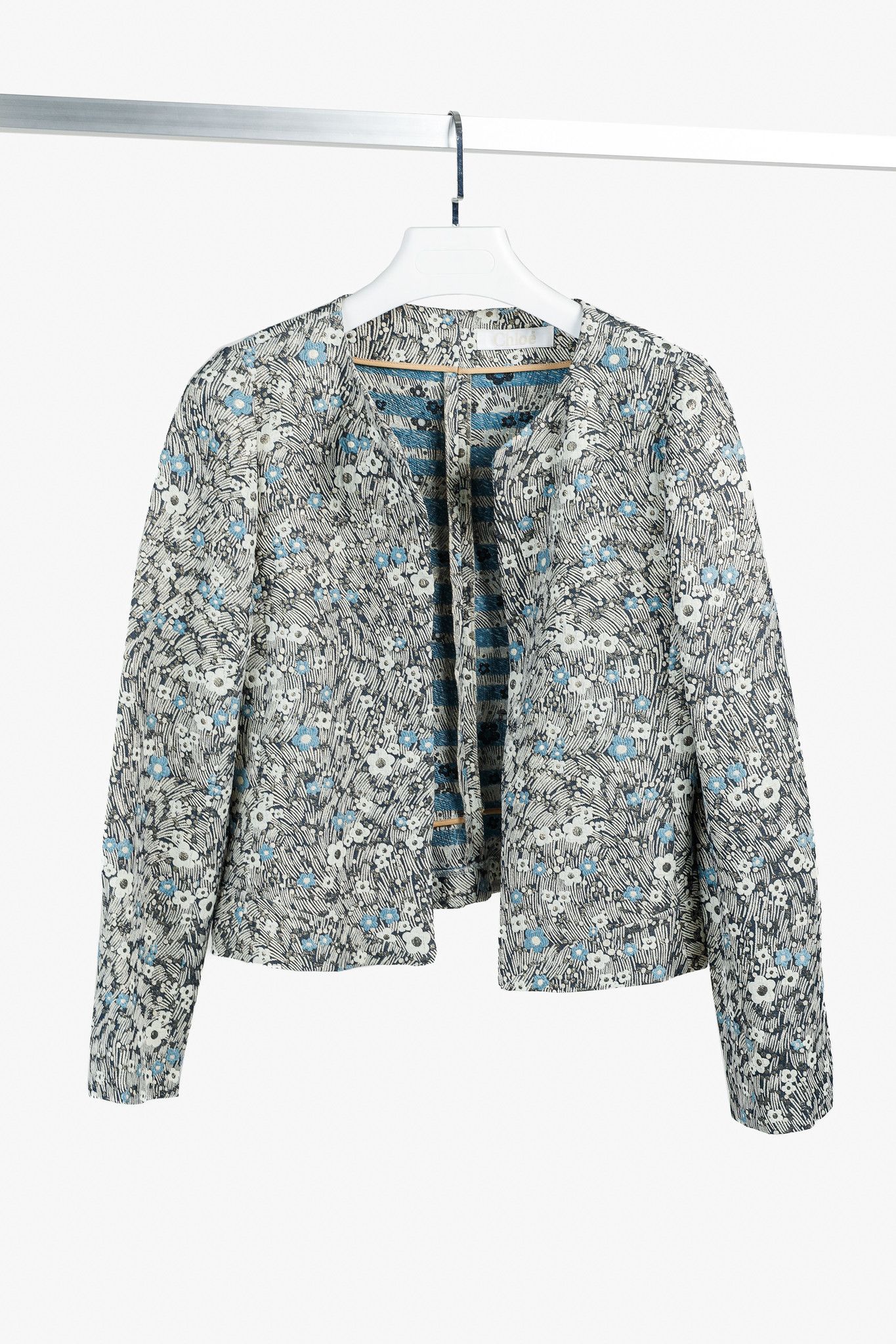 Chloe Chloe Blue and Gold Floral Brocade Boxy Cropped Jacket Size M / US 6-8 / IT 42-44 - 1 Thumbnail