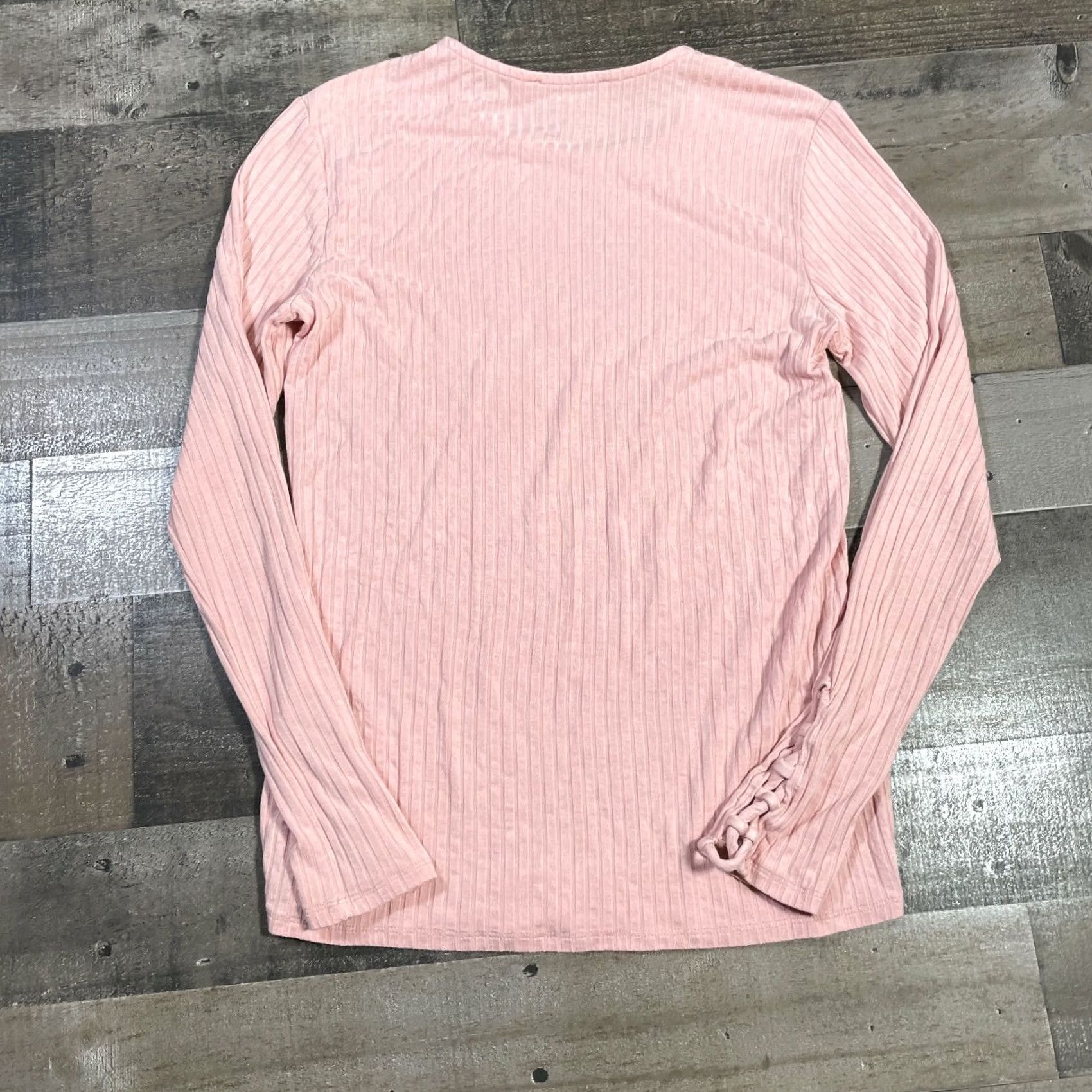 Forever 21 FOREVER 21 T-Shirt Womens S Small Pink Round Neck Lace-Up Long Sleeve Ribbed Tee Size S / US 4 / IT 40 - 2 Thumbnail