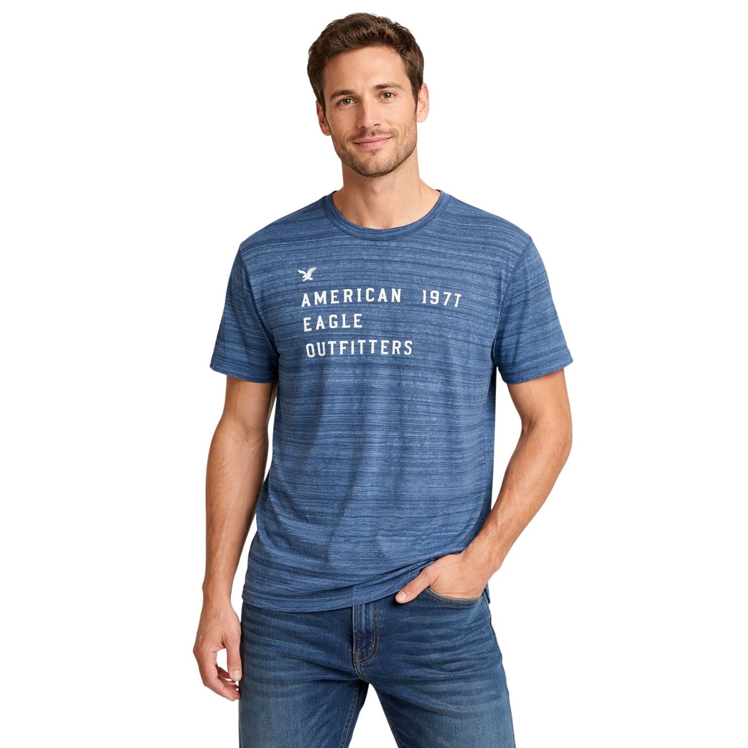 American Eagle Outfitters American Eagle Outfitters Graphic Tee Shirt Blue Heather L Size US L / EU 52-54 / 3 - 1 Thumbnail
