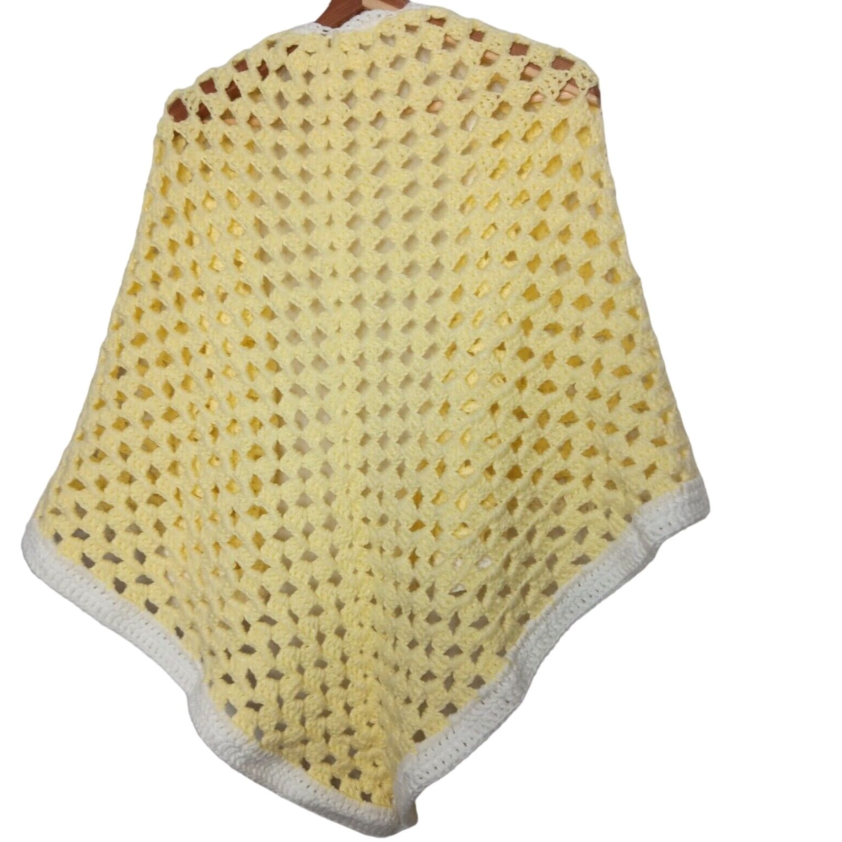 Vintage VINTAGE Shawl Wrap Women Teen Small Yellow Crochet Handmade Cottagecore Granny 35" x 59" Scalloped Edge Winter Spring Fall Easter Handmade USA Size ONE SIZE - 3 Thumbnail