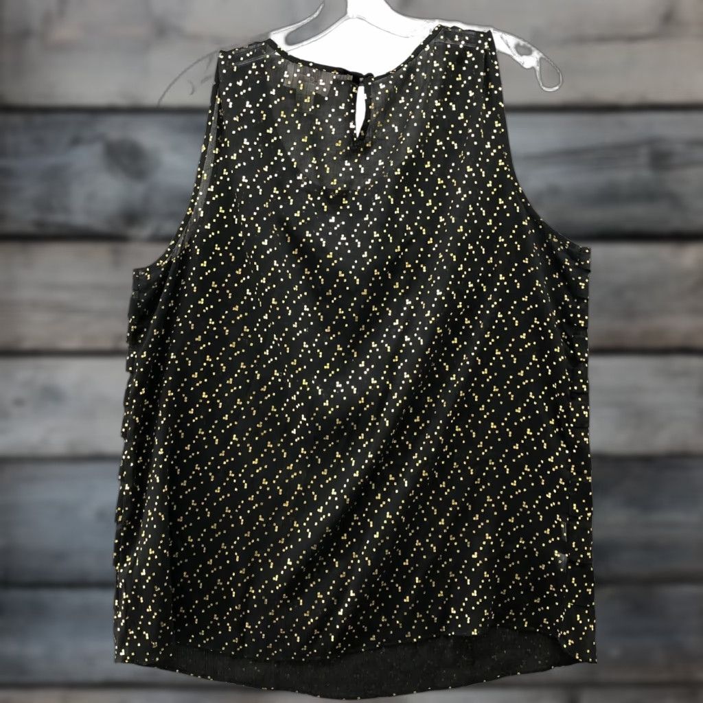 Loft LOFT Blouse Women L Black Gold Dot Chiffon Sleeveless Crewneck Poly blend Sheer Pleated Tank Top Modal Polka Dot Size L / US 10 / IT 46 - 1 Thumbnail