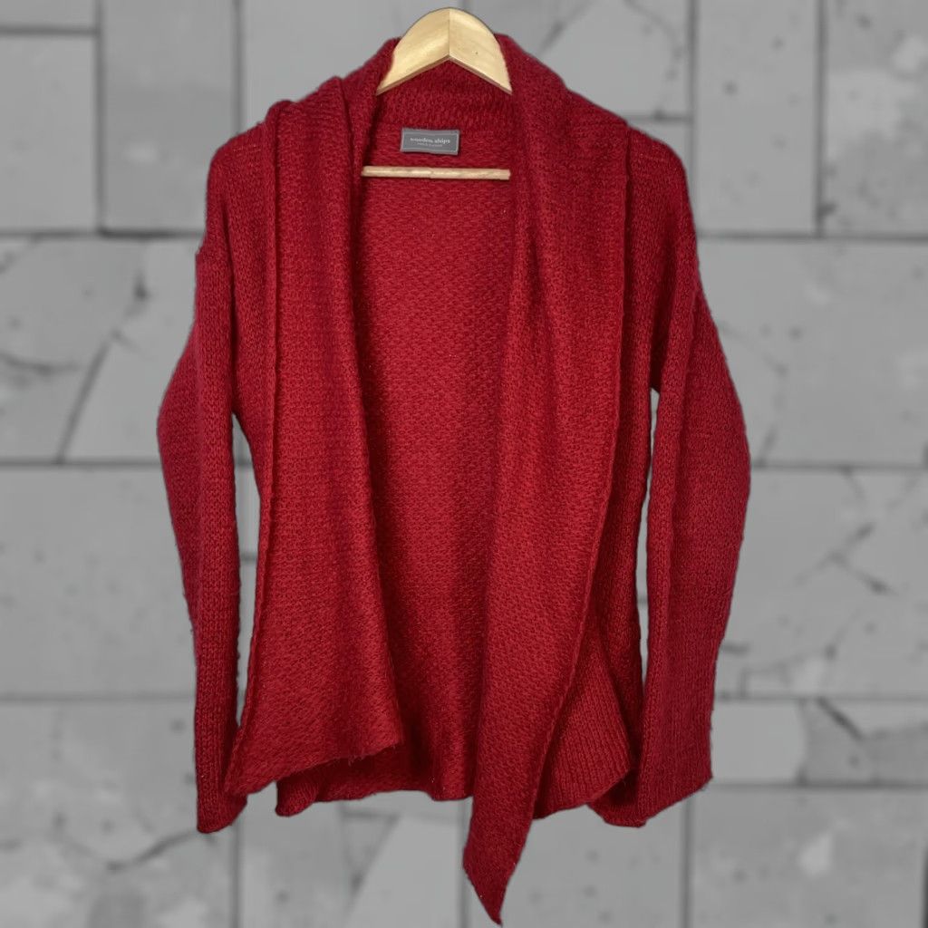 Vintage VINTAGE Wooden Ships Cardigan Sweater Red Open Womens S/M Acrylic Mohair Wool Blend Size S / US 4 / IT 40 - 1 Thumbnail