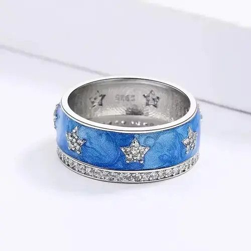 Jewelry Creative Blue Star Zircon Enamel Sparkling CZ Ring Size ONE SIZE - 3 Thumbnail