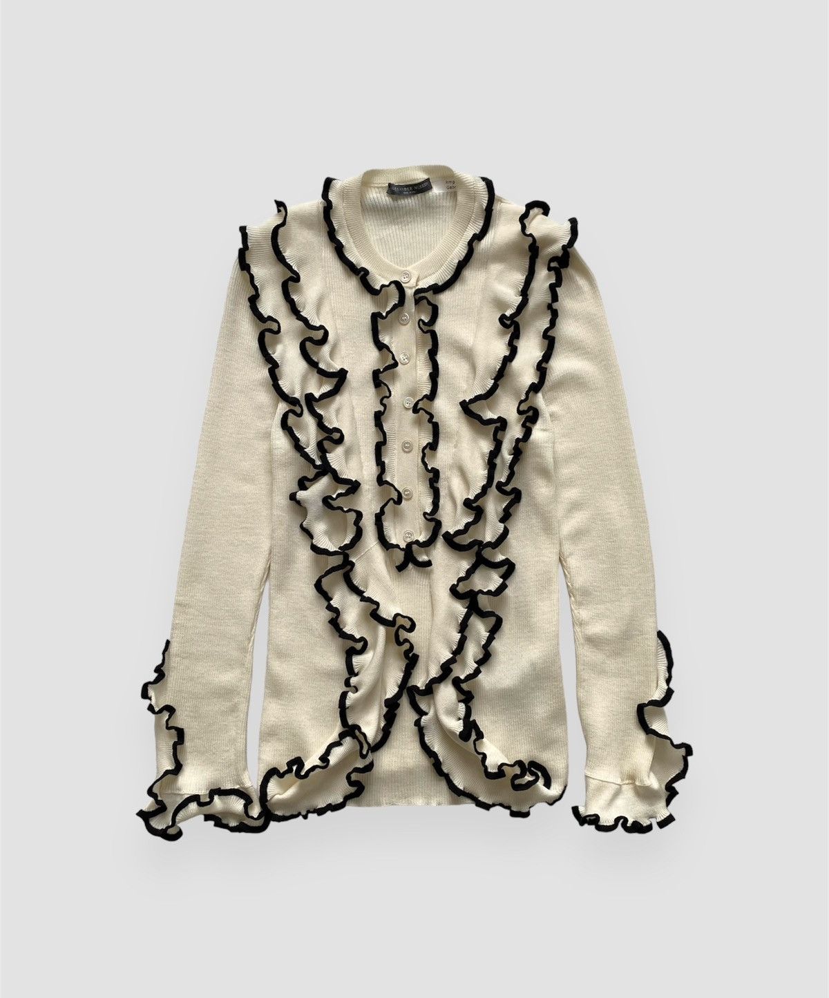 Alexander McQueen Alexander McQueen Ruffled-Trim Wool Henley Top Size L / US 10 / IT 46 - 1 Thumbnail