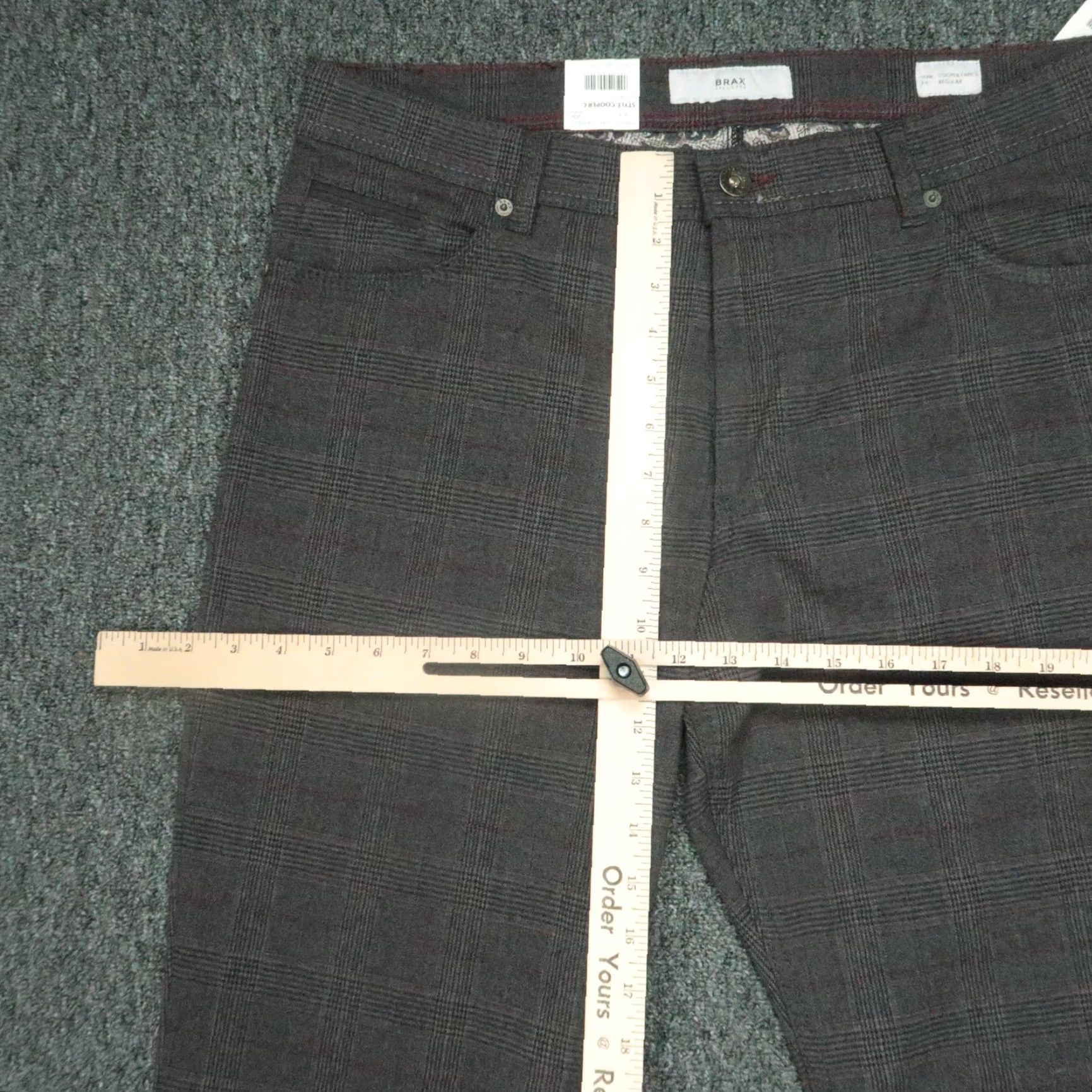 BRAX Brax Pants Mens 36x34 Gray Plaid Chino Flat Front 5-Pocket Regular NWT Wool Look Size US 36 / EU 52 - 7 Thumbnail